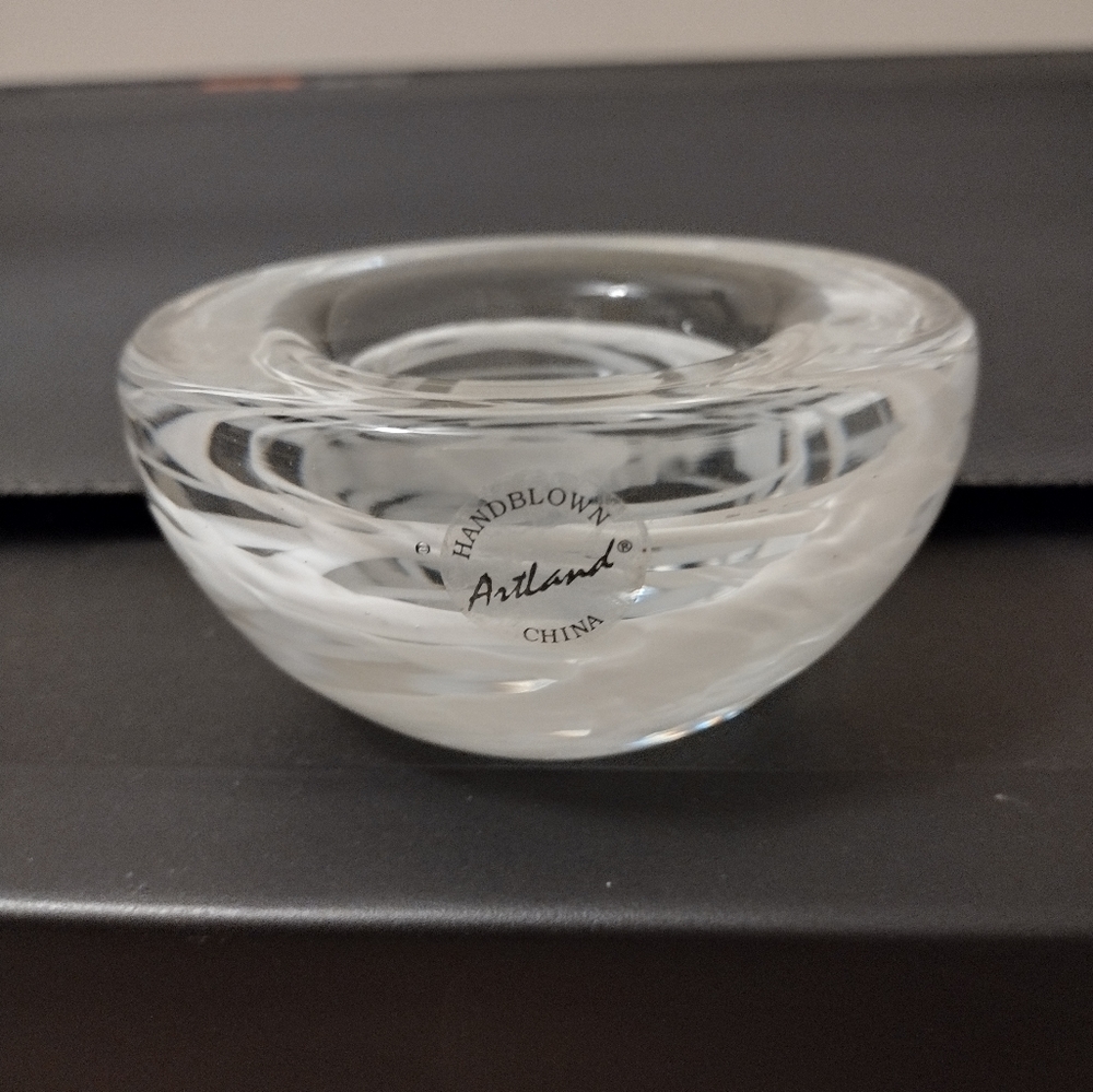 Artland Hand Blown Glass White Swirls Votive Tealight Candle Holder